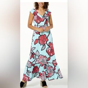 IMAN Vibrant Floral Maxi Dress - Red and Light Blue. New Without Tags.